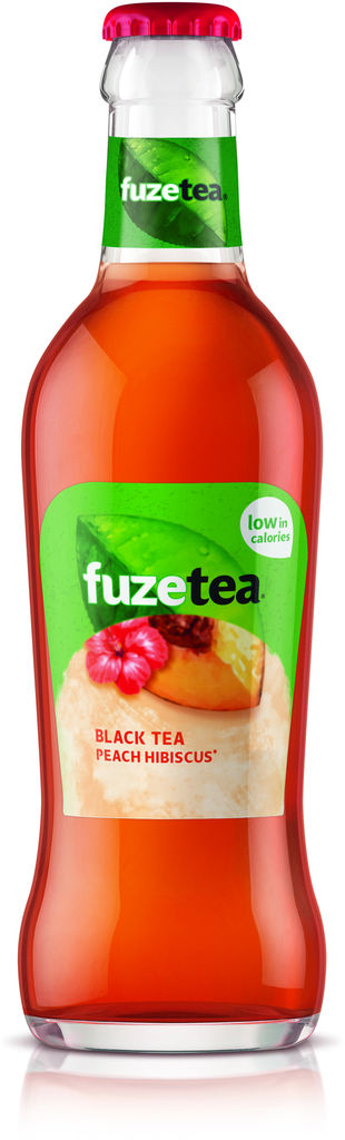 Fuze Tea Black Peach Hibiscus fles glas klein 20 cl.